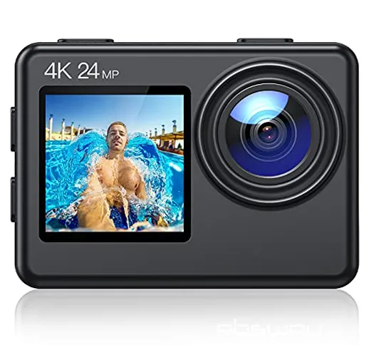 Action Cam A86, 4K 24MP Ultra HD EIS WiFi Impermeabile 40M Videocamera, Schermo LCD Anteri...