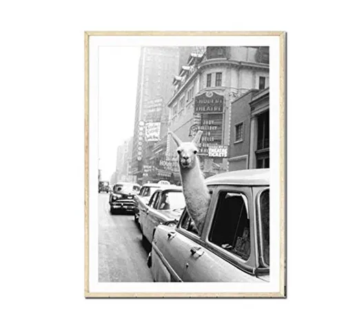 NIEMENGZHEN Lama in Un Taxi a Times Square Stampa su Tela e Poster Vintage New York City P...