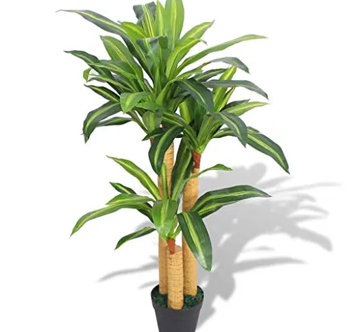 vidaXL Dracena Pianta Artificiale con Vaso 100 cm Verde