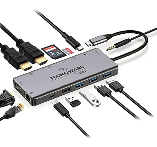 Tecnoware Hub USB Type-C, Adattatore 13 in 1, Compatibile con MacBook, Notebook, iPad, Win...