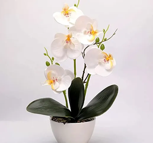 Qucover Fiori di Orchidea Artificiali Altezza 31cm con Vaso, Fiori di Phalaenopsis Finti i...