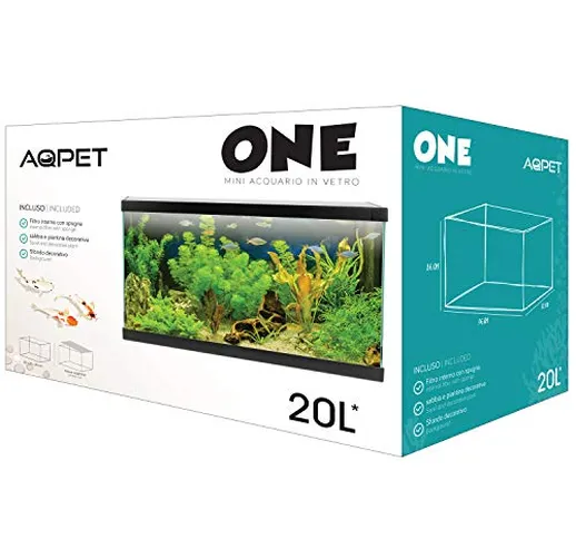 AQPET One Mini Acquario in Vetro Colore Nero 20 Litri Completo di Accessori 36x22x26h