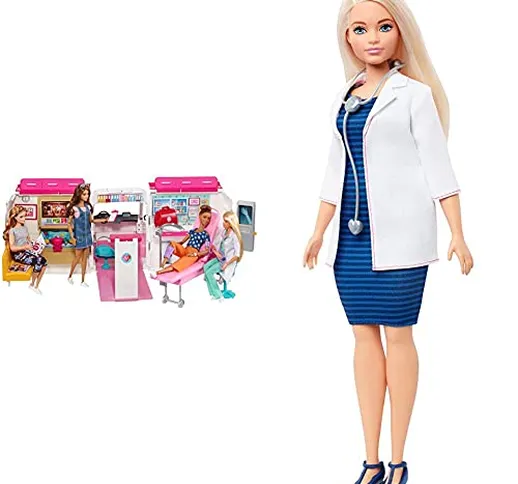 Barbie Ambulanza Trasformabile In Clinica Mobile Con 3 Stanze E Accessori, Giocattolo Per...