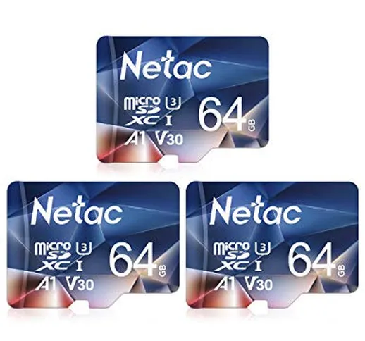 Netac 64G Scheda Micro SD, Scheda di Memoria 3 Pack, A1, U3, C10, V30, 4K, 667X, UHS-I, ve...