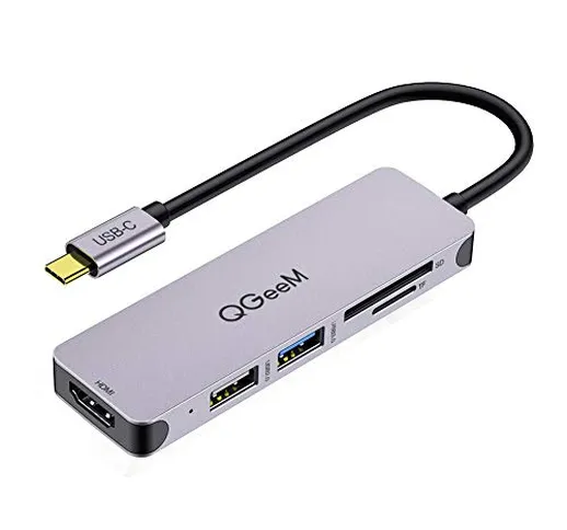 QGeeM Hub USB C, 5 in 1 Adattatore Multiporta da Hub C a HDMI 4k, Porte USB 3.0, Lettori d...