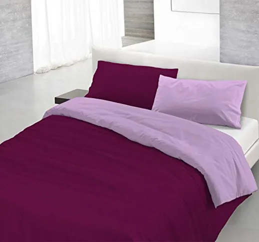 Italian Bed Linen Natural Color Parure Copripiumino con Sacco e Federa, 100% Cotone, Lilla...
