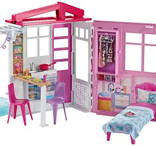 Barbie- Casa Portatile Piccola con Piscina e Accessori (Bambola Non Inclusa), Multicolore,...