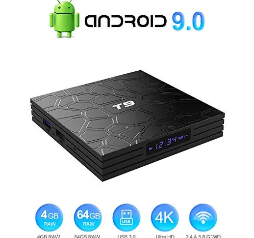 T9 Android 9.0 TV Box Smart Media Box 4GB RAM 64GB ROM RK3318 Quad Core Support Bluetooth...