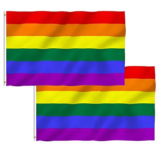 Aboat, 2 bandiere color arcobaleno del Gay Pride, ideale per festival, 150 x 90 cm