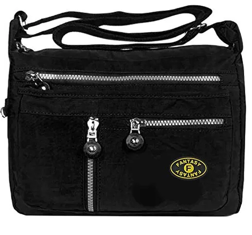 GFM® Borsa a spalla da donna in nylon a tracolla S4-8025-kl- Nero