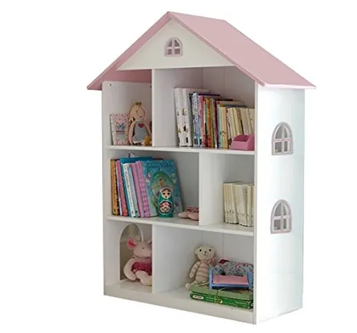 Liberty House Toys - Libreria in legno per casa delle bambole, in legno, bianco/rosa, 106,...