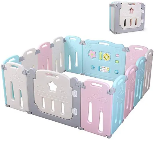 BAMNY Box Recinto per Bambini Barriera di Sicurezza Pieghevole con Porta Plastica Estensib...