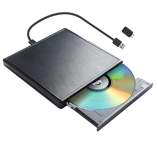 Unità CD DVD Esterna USB 3.0 e Tipo-C, Lettore CD DVD Esterno Portatile Masterizzatore Ris...