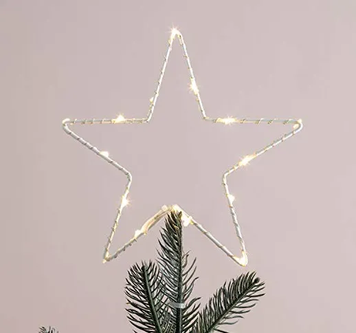 Lights4fun Puntale per Albero di Natale a Stella con Micro LED Bianchi Caldi a Pile