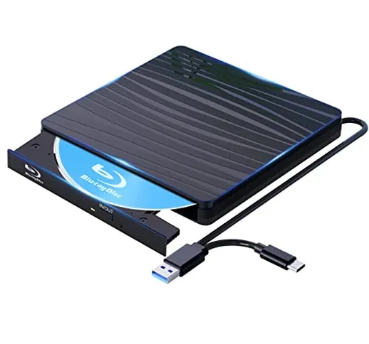 QDSYLQ Lettore Blu Ray Esterno per PC 50G, USB 3.0 & Type-C BD CD DVD Bluray unità Esterna...