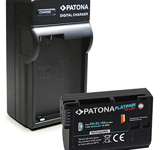 PATONA 3in1 Caricatore + Platinum Batteria EN-EL15 compatibile con Nikon D7000, D7100, D72...