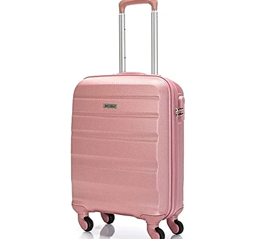 BONTOUR Valigia bagaglio a mano, trolley da cabina 55x40x20 cm con 4 ruote (Oro rosa, Dime...