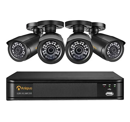 Anlapus CCTV Kit di Videosorveglianza 8 Canali 1080P H.265+ DVR con 4 * 2MP Telecamera Est...