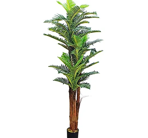 Palmizio Palma Cocco Pianta Albero Artificiale 180cm Legno Naturale Decovego