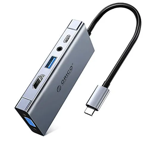 ORICO - Hub USB C multiport, 5 porte in alluminio tipo C Hub con 4K HDMI, VGA, USB 3.0, ti...