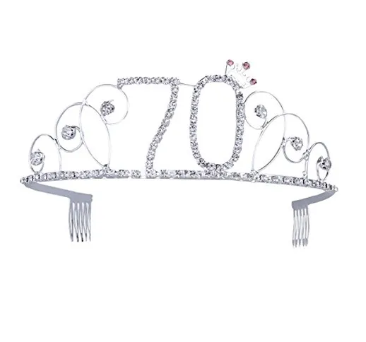 Frcolor - Corona di compleanno per festeggiare i 70 anni, con vetro e pettinini, color arg...