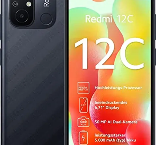 Xiaomi Redmi 12C 4GB+128GB Graphite Gray Sbloccato Senza Branding