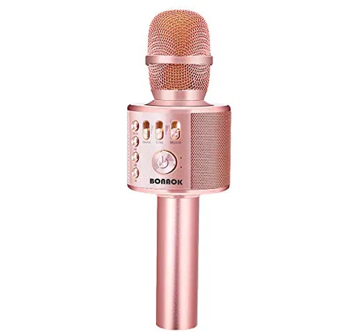 Microfono Karaoke Wreless Bluetooth BONAOK, 3-in-1 Palmare Portatile Karaoke Mic Regalo di...