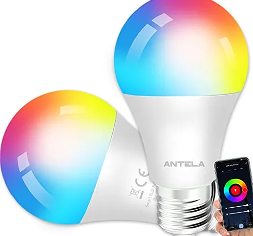Lampadine LED Alexa Inteligente WiFi E27 [2021Edition], Dimmerabile Lampadina ANTELA Smart...
