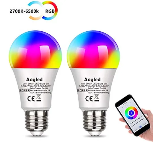 Lampadina LED E27 Intelligente,Aogled Smart Alexa E27 9W 240V,Equivalente Lampada Alogena...