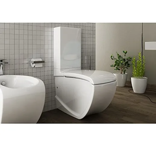 Art Ceram Vaso WC Bagno Monoblocco Moderno Design Hi Line in Ceramica Bianco Completo