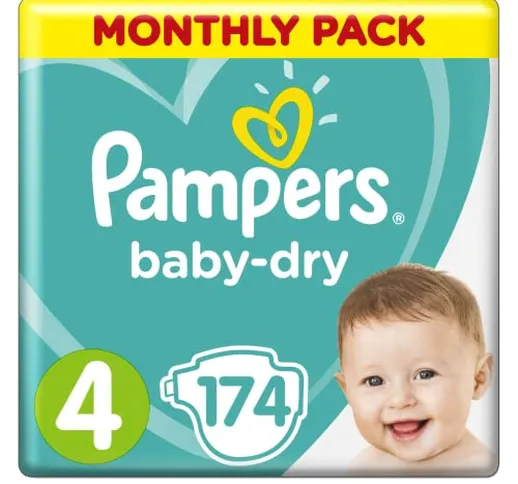 Pampers Baby-Dry, Pannolini, Taglia 4 ( 9-14 kg), Confezione da 174 pezzi, l'imballaggio p...