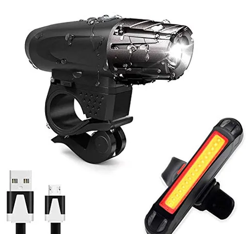 AMANKA Luce Bici, Luci LED per Bicicletta Ricaricabili USB Impermeabile, Super Luminoso Lu...