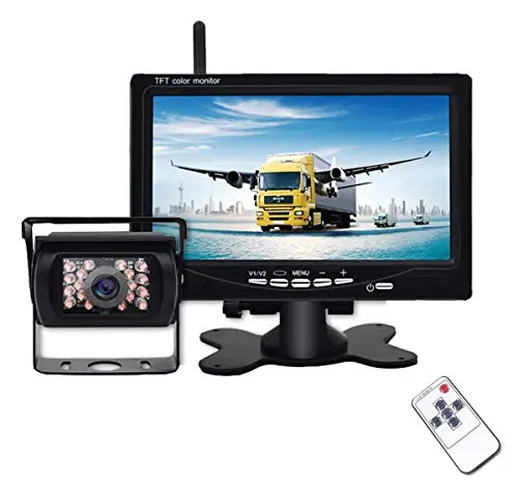 Telecamera Retromarcia Wireless con 7 Pollici Monitor LCD, 12 V-24 V Digitale Assistenza a...