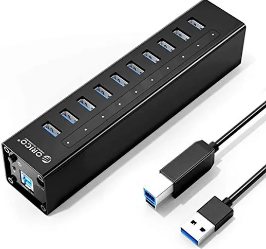 ORICO® Hub USB 3.0 Alimentato a 10 Porte con case Alluminio - Supporta Ricarica e Sincroni...