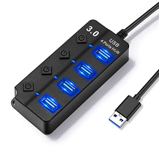 Hoppac USB Hub,4 in1 Porta USB Multipla Per PC Con Interruttori Indipendenti e Indicatori...