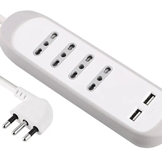 Electraline 62061 Multipresa 4 Posti Bivalenti 10/16A e 2 USB 2.1A con Copertura Protettiv...