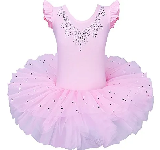 ZNYUNE Bambine Ragazze Vestito Tutu da Balletto per Ballo Strass a Manica Corta di Usura d...