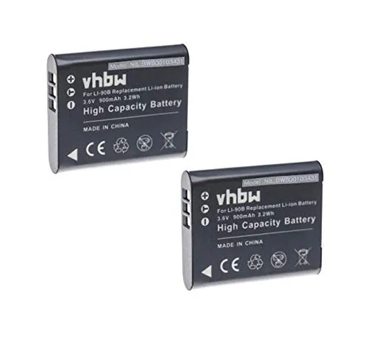 vhbw 2x batteria sostituisce Olympus Li-90B, Li-92B per fotocamera digitale DSLR (900mAh,...