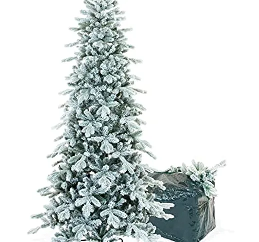 Albero Di Natale Slim Innevato Gaia 180 Cm Con Borsa Porta Albero, Molto Folto E Realistic...