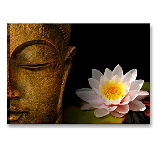 Quadri L&C ITALIA Quadro Buddha Zen 3 – Stampa su Tela Orientale Budda e Fiore di Loto per...