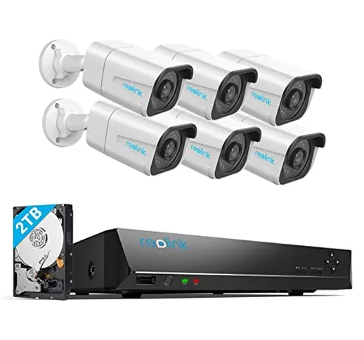 Reolink 4K Kit Videosorveglianza PoE, Rilevamento Intelligente di Uomo e Veicolo, 8CH 2TB...