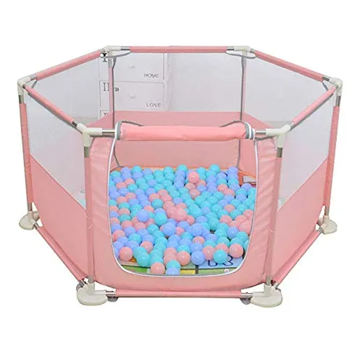 LNDDP Box per Bambini Sicurezza con Materasso e Palla, Hexagon Baby Playards con Tendina a...