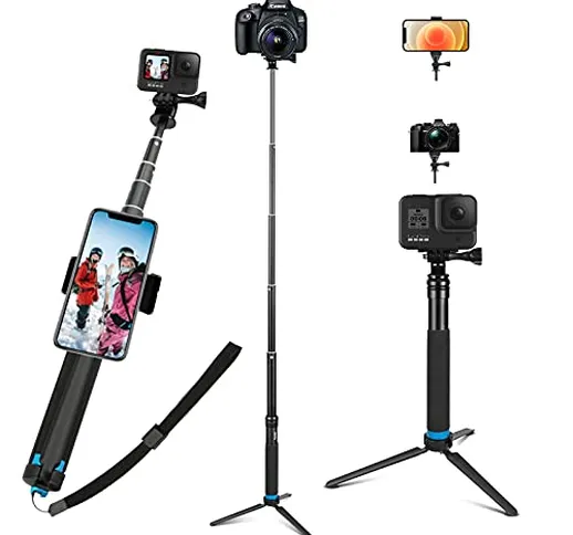 JYPS Bastone Selfie per Gopro con Treppiede in Lega di Alluminio + Clip per Smartphone Ada...