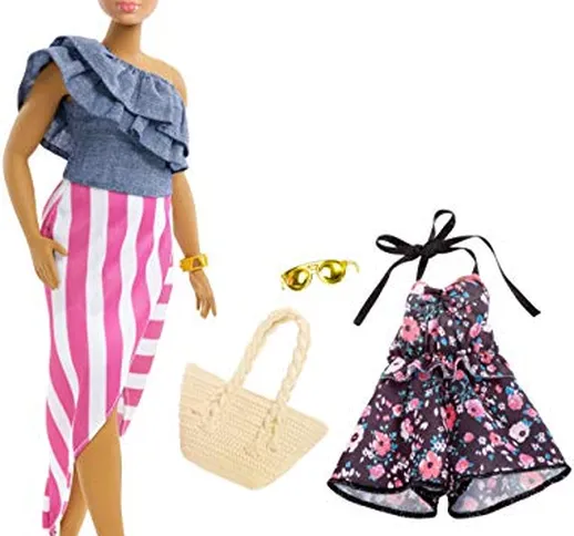 Barbie- Floreale Jumpsuit e Occhiali da Sole Dorato, Multicolore, FRY82