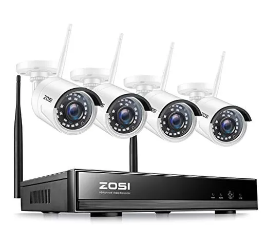 ZOSI Kit Videosorveglianza Wireless 8CH 1080P H.265+ NVR (Nessun Disco Rigido) con 4 telec...