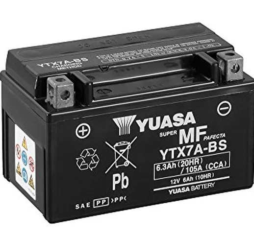 Batteria Yuasa YTX7A-BS, 12 V/6 AH (dimensioni: 150 x 87 x 94) per Kymco Agility 125 City...