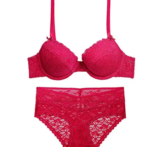 EJTAQ Reggiseno Pizzo Sexy Lingerie Set di Biancheria Intima da Donna in Pizzo A Tazza Sot...