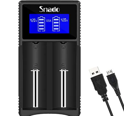 Caricabatterie 2 slot Universale, Snado USB caricabatteria con LCD per 3.7V 26650 18650 18...