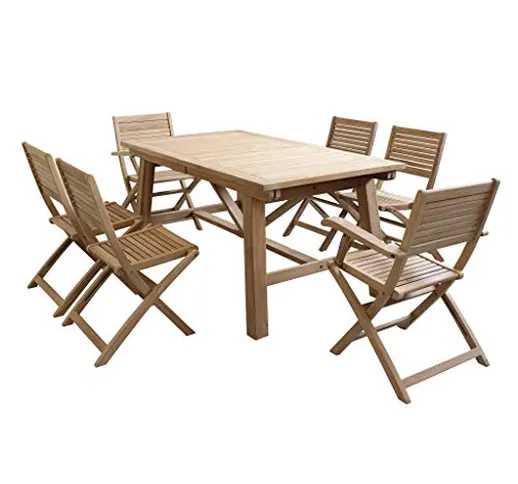 Set Tavolo e sedie da Giardino per Esterno in Legno Resistente di Teak cm 160/240 x 90 x 7...