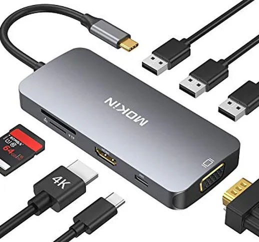 MOKiN USB C Hub Tipo C Adattatore 8 in 1 Alluminio Thunderbolt 3 con USB-C su VAG, HDMI 4K...